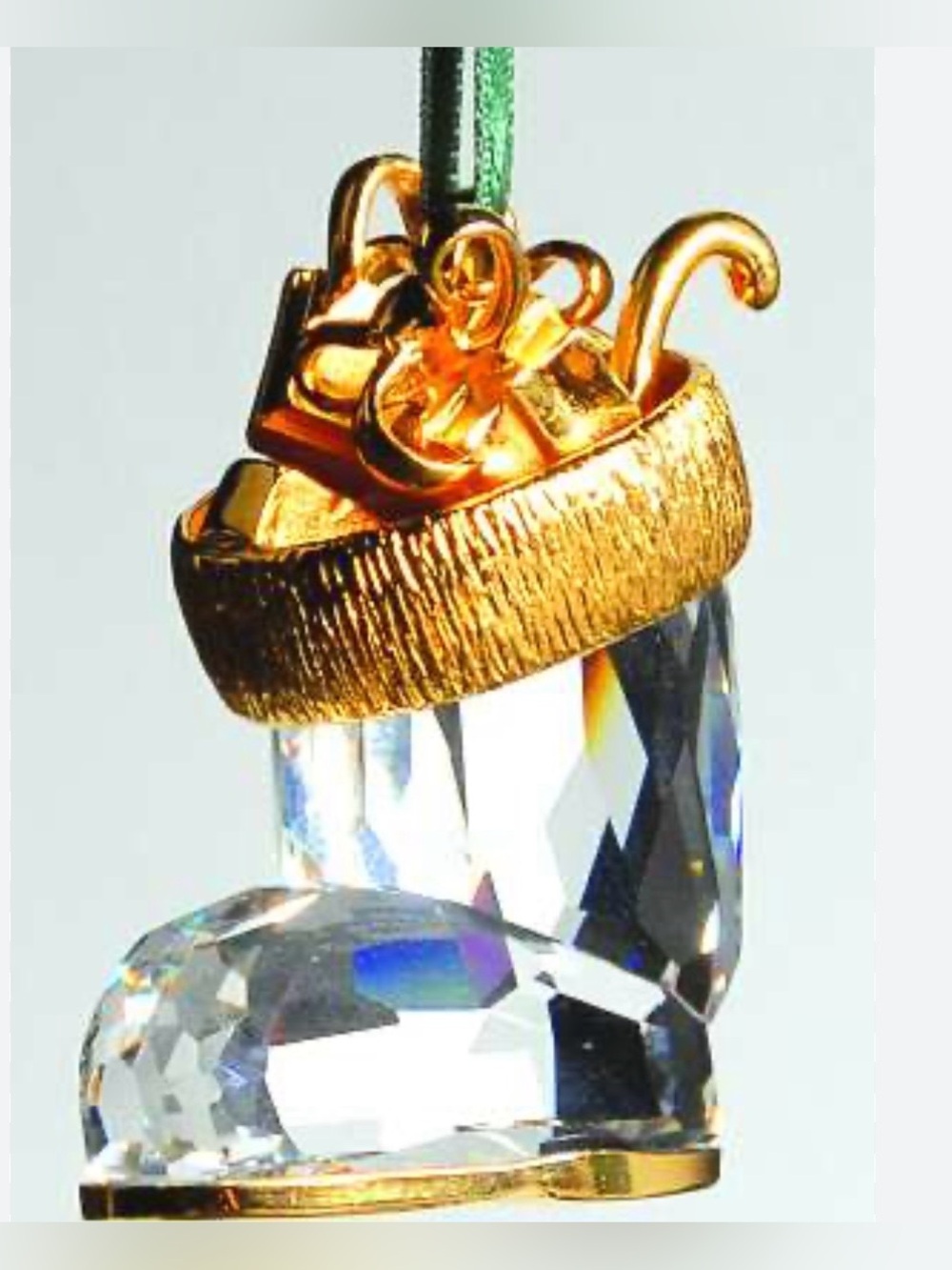 Swarovski Crystal Christmas Memories Santa Boot with Box Gold Trimmer